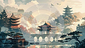 Ancient Chinese Architecture in Confucianism Illustration photo