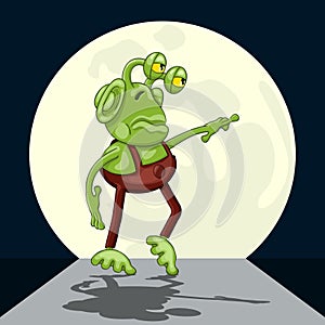 Thoughtful alien performs moonwalk dance