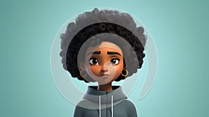 Thoughtful Black Cartoon Woman With Curly Hair. Generative AI