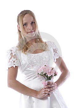 Thoughtful bride with bouquet