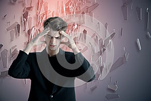 Thoughtful businessman on abstract background