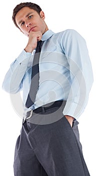 Thoughtful businessman with hand on chin