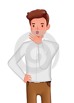 Thoughtful businessman touch his chin and thinking character design. 3d vector illustration