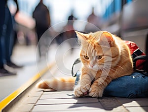 the thoughtful cat on train platform
