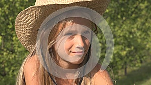 Thoughtful Child Relaxing on Grass, Kid in Yard, Pensive Girl in Garden, Summer