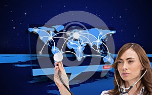 Thoughtful doctor using stethoscope