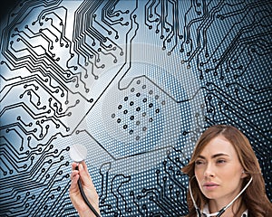 Thoughtful doctor using stethoscope