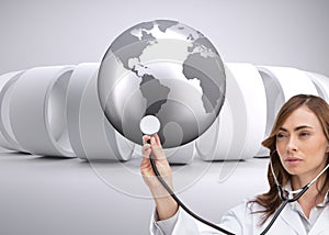 Thoughtful doctor using stethoscope