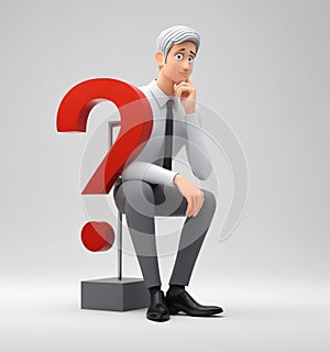 Thoughtful Elderly 3D Character with Question