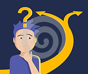 Thoughtful man in abstract art before choice