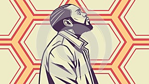 Thoughtful Man with Hexagonal Pattern Background, vector design Generative AI