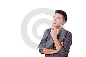 Thoughtful man thinking on white background