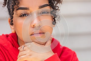 Thoughtful Mixed Race Biracial African American Teenager Girl Young Woman