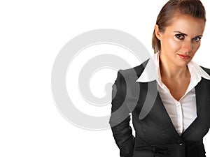 Thoughtful modern business woman isolated
