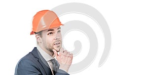 Thoughtful portrait of professional engineering employee considering problem, consideration