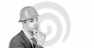 Thoughtful portrait of professional engineering employee considering problem, consideration