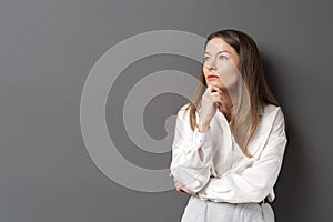 Thoughtful Professional in White Blouse