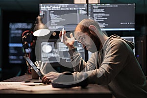 Thoughtful programmer brainstorming ideas about coding