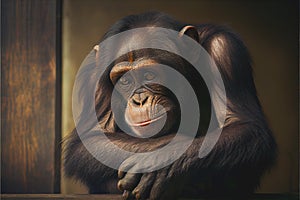 Thoughtful thinking Chimp ape primate portrait not monkey chimpanzee photo
