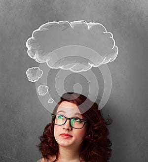 Thoughtful woman with cloud above her head