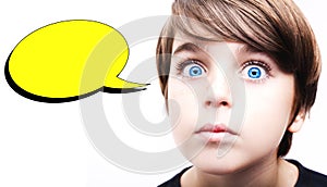 Thoughtful young boy with an empty thought bubble