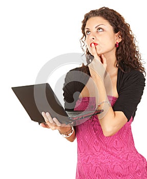 Thoughtful young woman with laptop