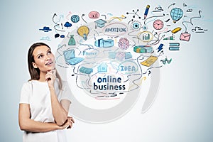 Thoughtful young woman, online business