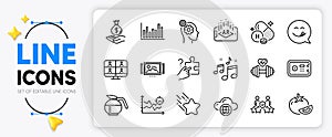 Thoughts, Augmented reality and Coffeepot line icons. For web app. Vector