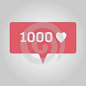 Thousand new love or likes, red social media popup notification