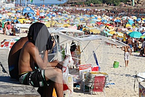 Thousands of bathers in Rio de Janeiro beach