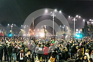 Thousands of people protesting in Bucharest