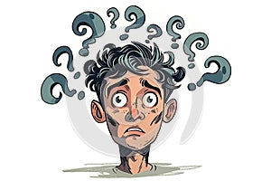 Thousands of Questions in Human's Head, Cartoon Style Illustration