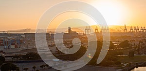 Thousands of shipping containers in the port of Long Beach near Los Angeles California.