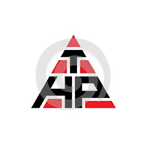 THP triangle letter logo design with triangle shape. THP triangle logo design monogram. THP triangle vector logo template with red