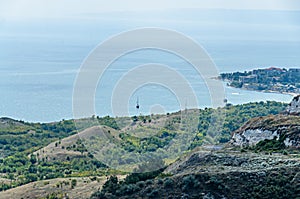 Thracian cliffs near blue clear water of Black Sea