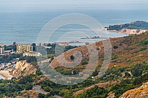 Thracian cliffs near blue clear water of Black Sea