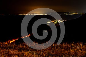 Thracian cliffs near blue clear water of Black Sea, night time