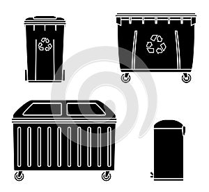 Thrash and recycling can. Garbage container set.