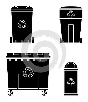 Thrash and recycling can. Garbage container set.