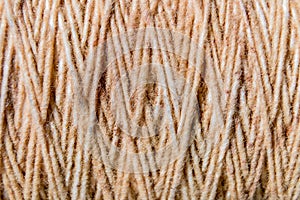 Thread in clew close up picture. Twine. Top view. Copy space