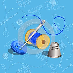 Thread with a needle, seamless, sewing items