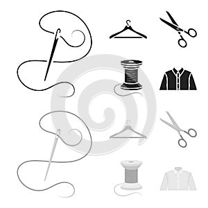 Thread, reel, hanger, needle, scissors.Atelier set collection icons in black,monochrom style vector symbol stock photo