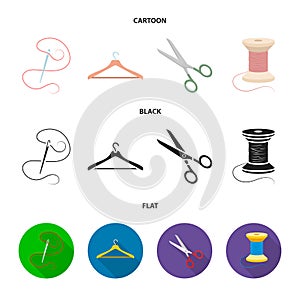 Thread, reel, hanger, needle, scissors.Atelier set collection icons in cartoon,black,flat style vector symbol stock