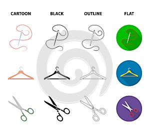 Thread, reel, hanger, needle, scissors.Atelier set collection icons in cartoon,black,outline,flat style vector symbol