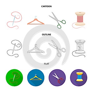 Thread, reel, hanger, needle, scissors.Atelier set collection icons in cartoon,outline,flat style vector symbol stock