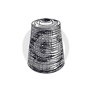 Thread spool hand drawn black and white vector illustration
