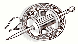 Thread Spool with Needle: Sewing, Craft Handmade Textiles Vector, vector design Generative AI