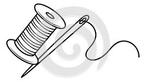 Thread Spool and Needle, Sewing, Craft, and Textile Art, vector design Generative AI
