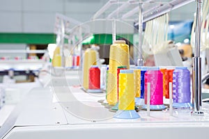 Thread spools in garment factory