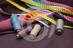 Thread Spools, Pin, Measuring Tapes and Scissors.